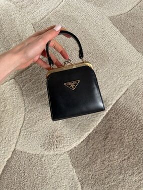 Prada Black Leather Mini Top-Handle Bag with Gold Hardware